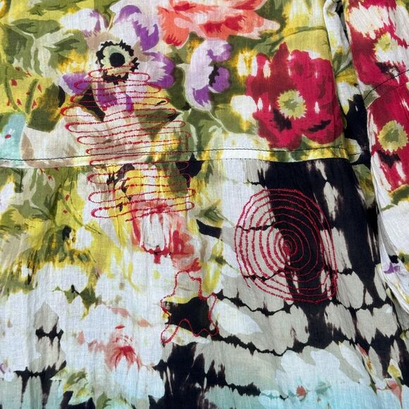 Tianello Top Womens XS Colorful Floral Embroidered Cotton Short Sleeve Boho - Picture 5 of 11